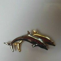 Signed LC Silver-tone &amp; Gold-tone Double Dolphin Brooch - £7.50 GBP