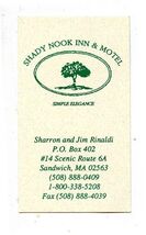 Shady Nook Inn &amp; Motel Business Card Sandwich Massachusetts - $11.88
