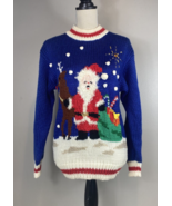 CHRISTMAS SWEATER Evian II Vintage Ugly Party Holiday Size L Santa Tree ... - £18.26 GBP