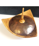 California Dyer Oak TRI-CORNER BOWL Handmade Turned HAMMERED COPPER LID ... - $39.99