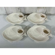Vintage Fish Ceramic Pottery Set of 4 Appetizer Snack Plates and Dip Bow... - $37.11