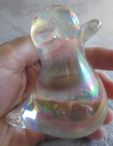 Iridescent Art Glass Duck Paperweight Figurine Rainbow Vintage 3.5&quot; - £10.12 GBP