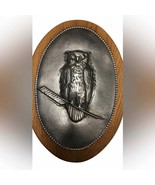 Vintage hammered Metal owl on oval wood wall 16” plaque hanging RARE - £70.19 GBP
