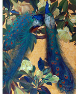 blue peacocks in golden background Jessie Arms Bot CERAMIC TILE MURAL BA... - $68.31+