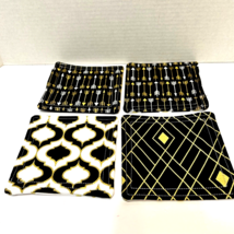 Vintage Handmade Fabric Black White and Gold 5&quot; Coasters Lot of 4 - £8.45 GBP