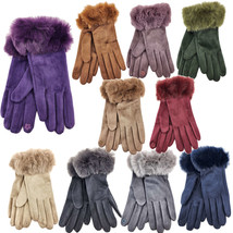 Hatzzi - Velvety Soft Faux Suede Winter Glove With Fur Trim - £13.57 GBP