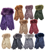 Hatzzi - Velvety Soft Faux Suede Winter Glove With Fur Trim - £13.36 GBP