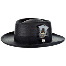 Men Bruno Capelo Braid Straw Style Spring Hat Wide Brim GAMBLER GAMS200 Black image 3