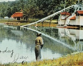 1908 Lake Hiawatha Park Man Fishing Mt Vernon Ohio Vintage Postcard Boat - $18.32