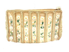 Retro Vintage Clutch Purse  Reverse Painted  Plastic &amp;  Straw 1940S Daisies - $37.62