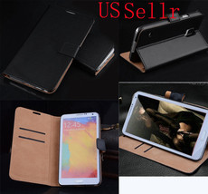 Luxury Real Leather Flip Wallet Case Cover For Samsung Galaxy Note 4 - £14.21 GBP
