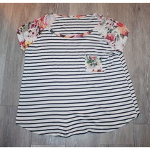 Womens 3X Spring  Summer Tee Shirt Black White Strips with Floral design... - £15.18 GBP