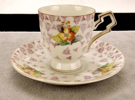 Ucagco Porcelain Cup &amp; Saucer Set, Yellow Petal Flowers, Gold Trim, Japan - £11.78 GBP