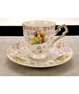 Ucagco Porcelain Cup &amp; Saucer Set, Yellow Petal Flowers, Gold Trim, Japan - $20.02 CAD