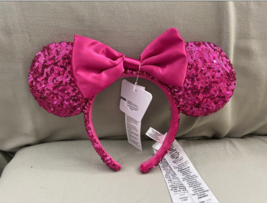 Disney Parks Deep Pink Minnie Mouse Ears Sequin Headband NEW - £35.30 GBP