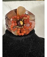 Vintage Cuff Flower Brown Leather With A Large Amber Colored Flower Grea... - £29.41 GBP