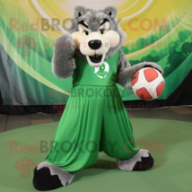 Forest Green Say Wolf mascot costume character dressed with a Ball Gown and Head - $1,209.00