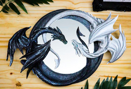 Ebros Feng Shui Ying Yang Day Night Twin Nemesis Dragon Round Wall Mirror Plaque - £77.38 GBP