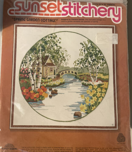 Sunset Stitchery "Spring Garden Cottage" Fits 16X16 Frame #2476 - $24.74