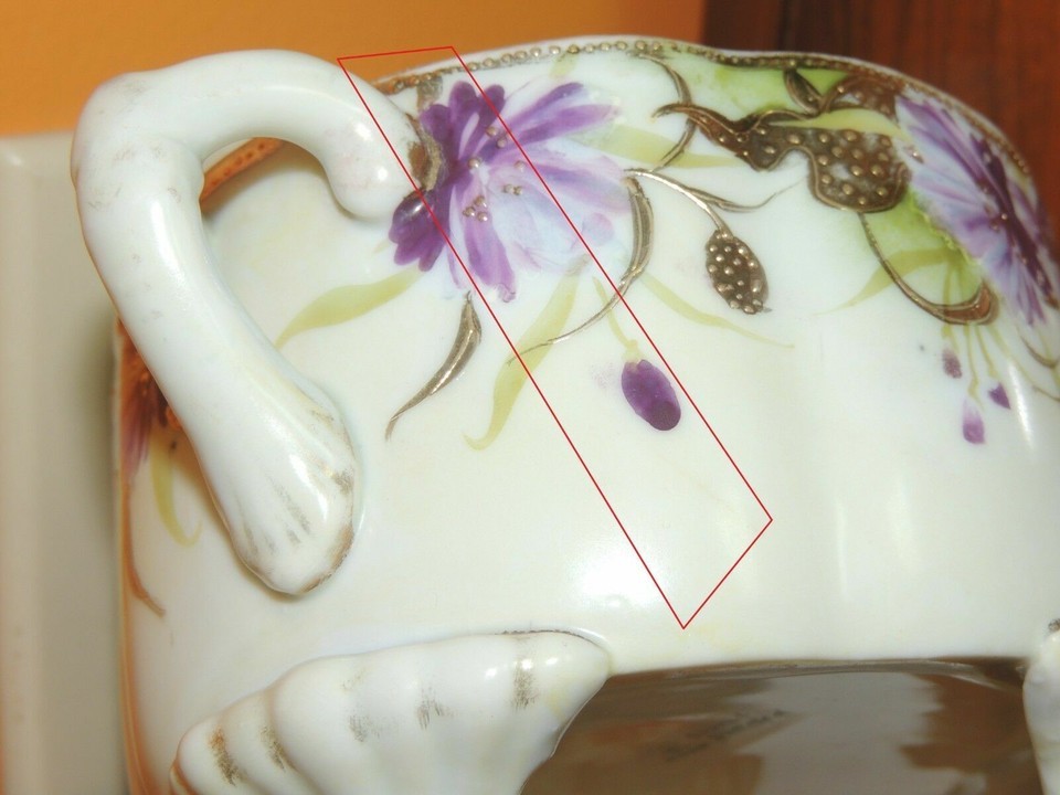 Hand Painted Nippon 5.25" handled dish Gold Accents Moriage bowl Maple Leaf mark Item image 10