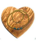 Gold and Teal Beaded Necklace with Daisy - $10.99