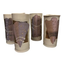 Set Of 4 VTG Pastel Pottery Drinking Glasses Tumblers Hand Made &amp; Painted 6” - £59.18 GBP