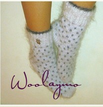 S,M,L Elegant Fluffy Mohair Socks Shaggy Cozy Socks White &amp; Purple socks - £10.06 GBP