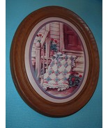 Oval Picture Plastic Frame with Glass Country Home With Porch Quilt and ... - £5.73 GBP