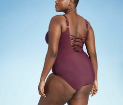Women&#39;s Plus Size Lace Up One Piece Swimsuit - Aqua Green Maroon 24W - £20.62 GBP