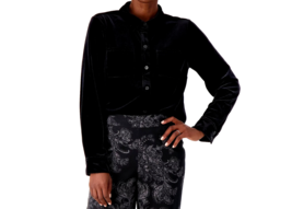Isaac Mizrahi Velvet Button Front Shirt - BLACK, MEDIUM - £23.29 GBP