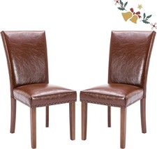 Pu Leather Dining Chairs Set Of 2, Upholstered Parsons Dining Room, Light Brown - £165.74 GBP