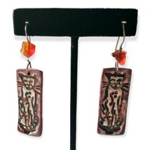 Halloween Black Cat Dangle Earrings Artisan Amber Chips Fairy Acrylic Witchcore - £15.77 GBP