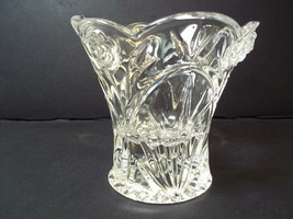 Two way lead crystal candle holder raised rose &amp; leaf design scalloped rim glass - £7.20 GBP