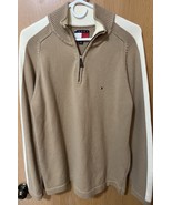 VINTAGE Tommy Hilfiger Sweater Men Large Tan 1/4 Zip Cotton Pullover Y2K... - $26.39 CAD