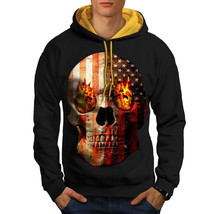 Wellcoda Skull Rock Flag Mens Contrast Hoodie, Skeleton Casual Jumper - £31.38 GBP