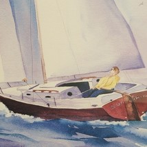Vintage Art Print Watercolor Sailboat Seascape Ocean Signed Madden Sailing Boat - £69.16 GBP