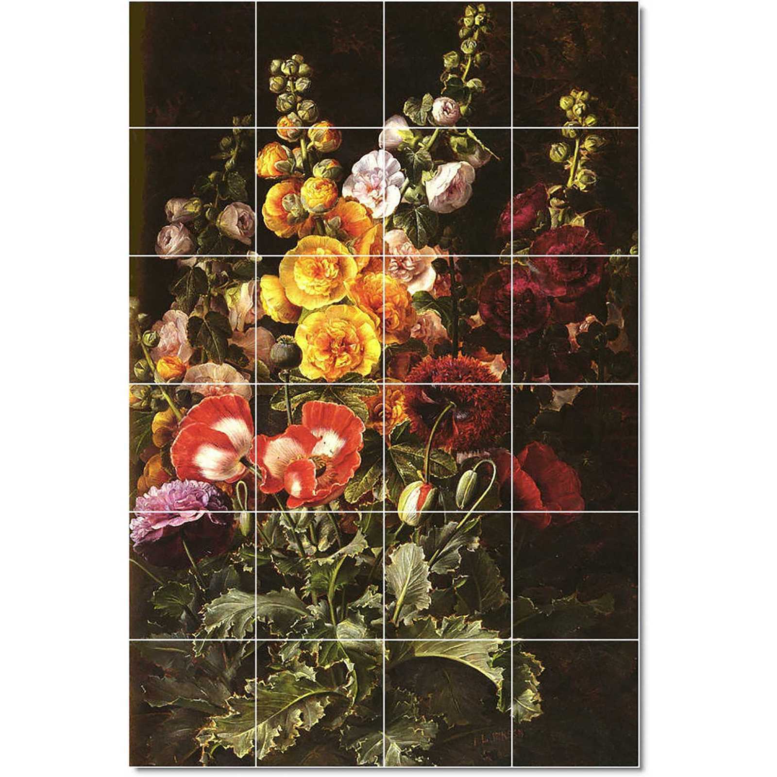 Jensen johann laurents a still life of hollyhocks and poppies