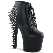 PLEASER Sexy Extreme Black Platform Spike Studded 7&quot; High Heels Goth Ankle Boots - £94.74 GBP