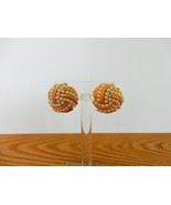 Vintage faux pearl &amp; gold tone rope know cluster button clip on earrings - $20.81 CAD