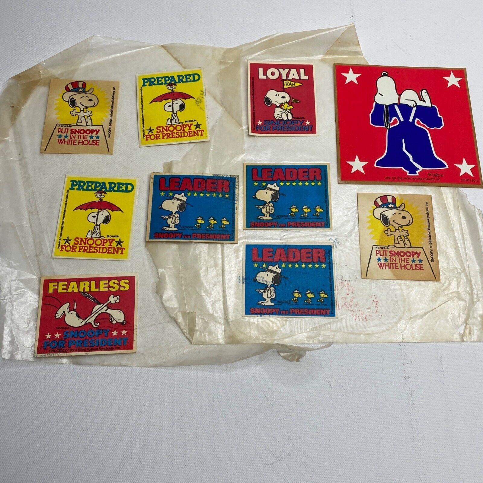 Vintage 1980 Election Peanuts Snoopy For President Set 10 Stickers Collector's - $19.99