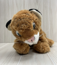 K&amp;M Plush tiger blue eyes sitting brown faint stripes pink nose USED beige tummy - £12.31 GBP