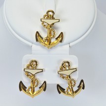 Anchor Pierced Earrings US Navy Coast Guard Nautical Large Gold Tone 1.4&quot; H x 1&quot; - £15.65 GBP