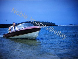 1958 Iconic Small Wood Speed Boat Open Lake Chicago Area Kodachrome 35mm Slide - £4.27 GBP