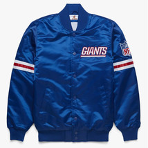 NFL New York Giants Royal Blue Satin Bomber Baseball Letterman Varsity Jacket - £109.35 GBP