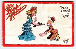 It&#39;s Leap New Year Postcard Dwig Women Holds Gun Don&#39;t Shoot 1910s Gabriel 401 - $13.50