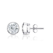1ct 14k White Gold Bezel PushBack Round Diamond Stud Earrings - £1,043.99 GBP