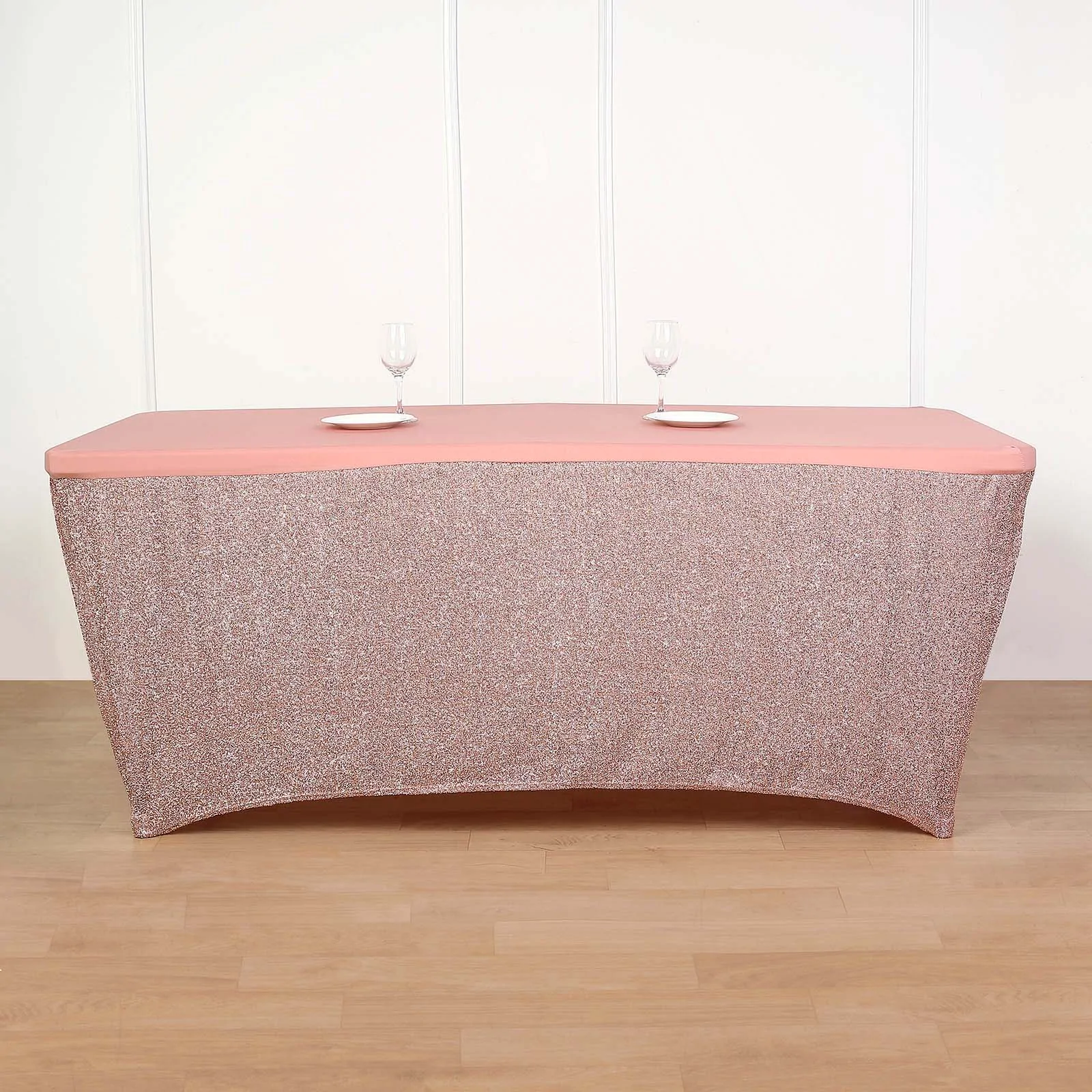 Blush - 6ft Table CoverRuffled Metallic Spandex Plain Top Indoor &amp; Outdoor - £40.70 GBP
