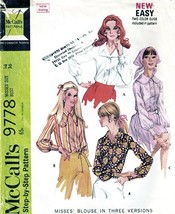 Misses&#39; BLOUSES Vintage 1969 McCall&#39;s Pattern 9778 Size 14 - £9.38 GBP