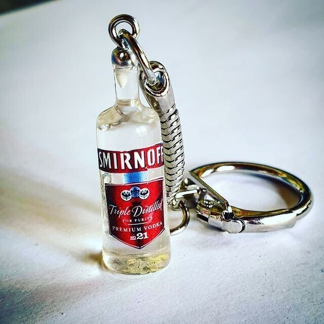 Handmade SMIRNOFF  VODKA BOTTLE KEYRING miniature KEYCHAIN gift bag DRIN... - $10.38