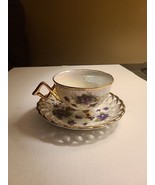 Napco 3 footed Tea cup &amp; Saucer Wild Violets porcelain floral set vintag... - $13.99